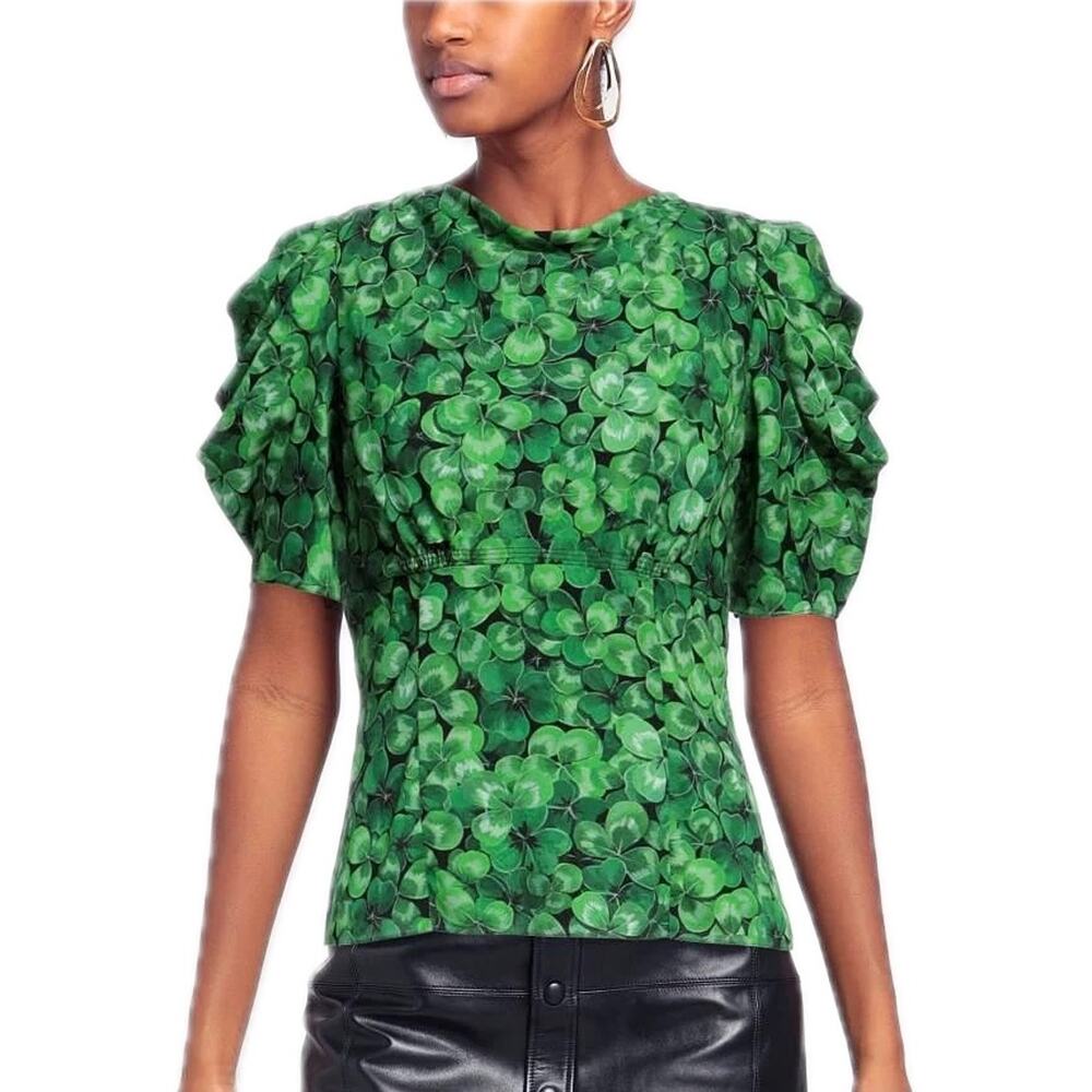 NWT Dolce & Gabbana Green Clover Print Blouse Silk IT 40 S